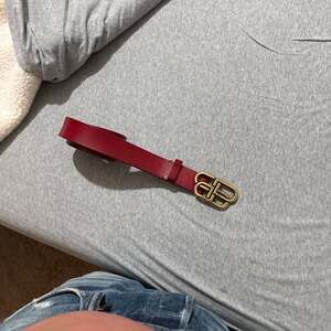 Balenciaga Red Leather BB Logo Belt with Gold-Tone Buckle